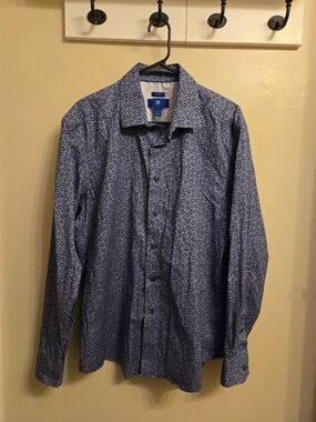 Egara Navy Blue Micro Floral Non Iron Business Chic Button-Down Shirt Mens Large